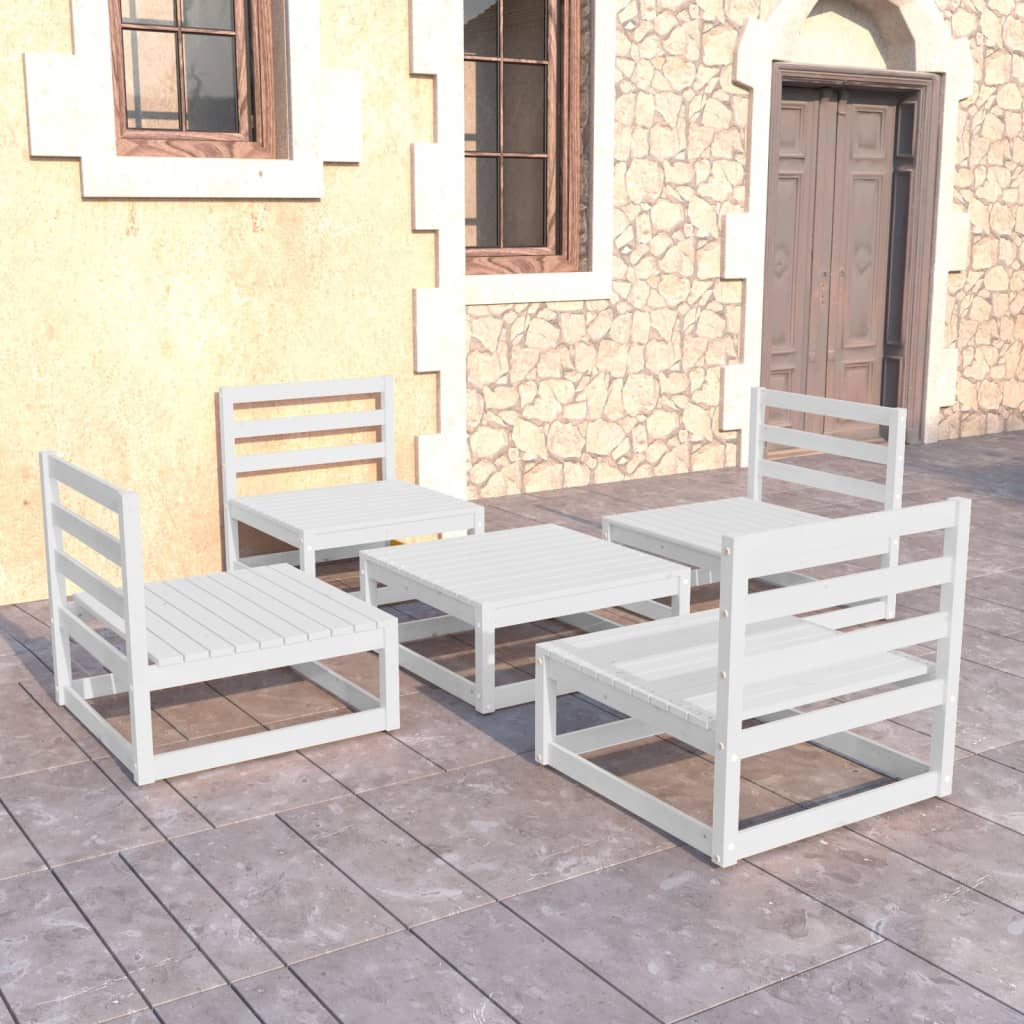 5 Piece Garden Lounge Set White Solid Pinewood