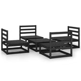 5 Piece Garden Lounge Set Black Solid Pinewood - Front View