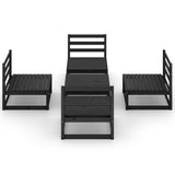 5 Piece Garden Lounge Set Black Solid Pinewood - Side View