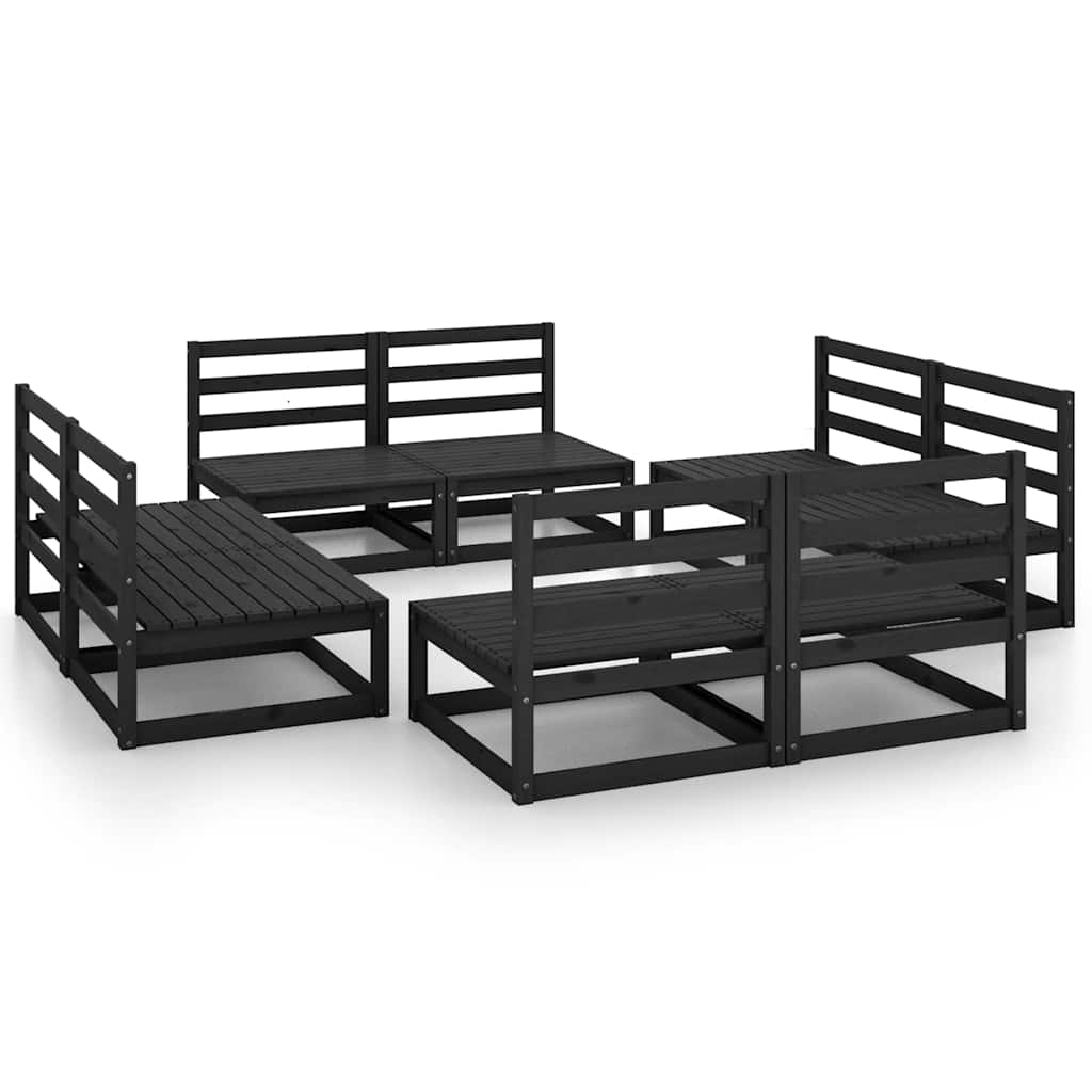 8 Piece Garden Lounge Set Black Solid Wood Pine