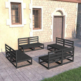 8 Piece Garden Lounge Set Black Solid Wood Pine