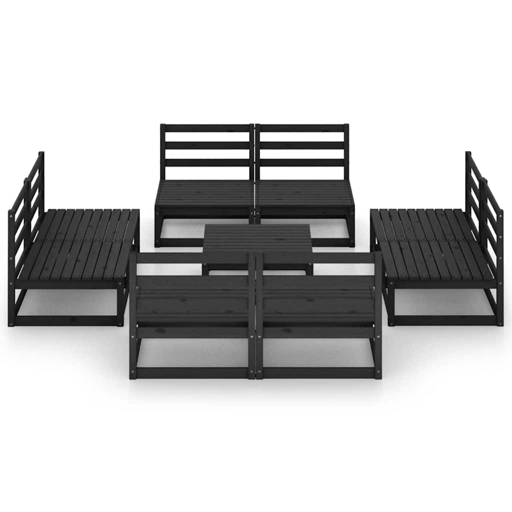 9 Piece Garden Lounge Set Black Solid Wood Pine