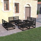 9 Piece Garden Lounge Set Black Solid Wood Pine