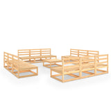 13 Piece Garden Lounge Set Solid Pinewood - Front View