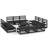 13 Piece Garden Lounge Set Black Solid Wood Pine
