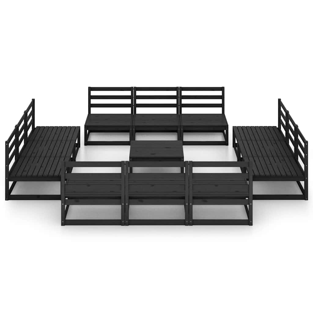13 Piece Garden Lounge Set Black Solid Wood Pine