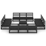 13 Piece Garden Lounge Set Black Solid Wood Pine