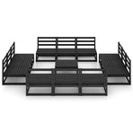 13 Piece Garden Lounge Set Black Solid Wood Pine