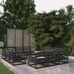 13 Piece Garden Lounge Set Black Solid Wood Pine