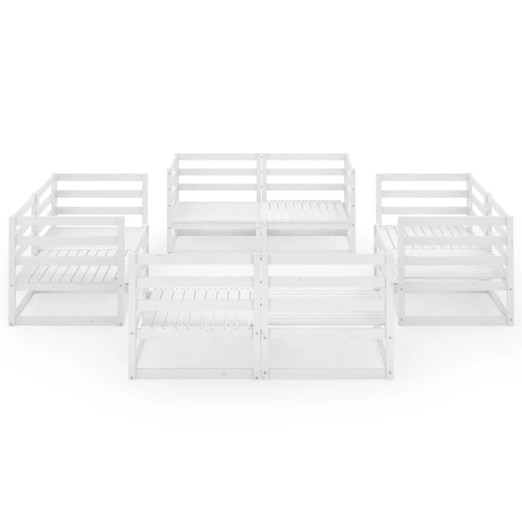 8 Piece Garden Lounge Set White Solid Wood Pine