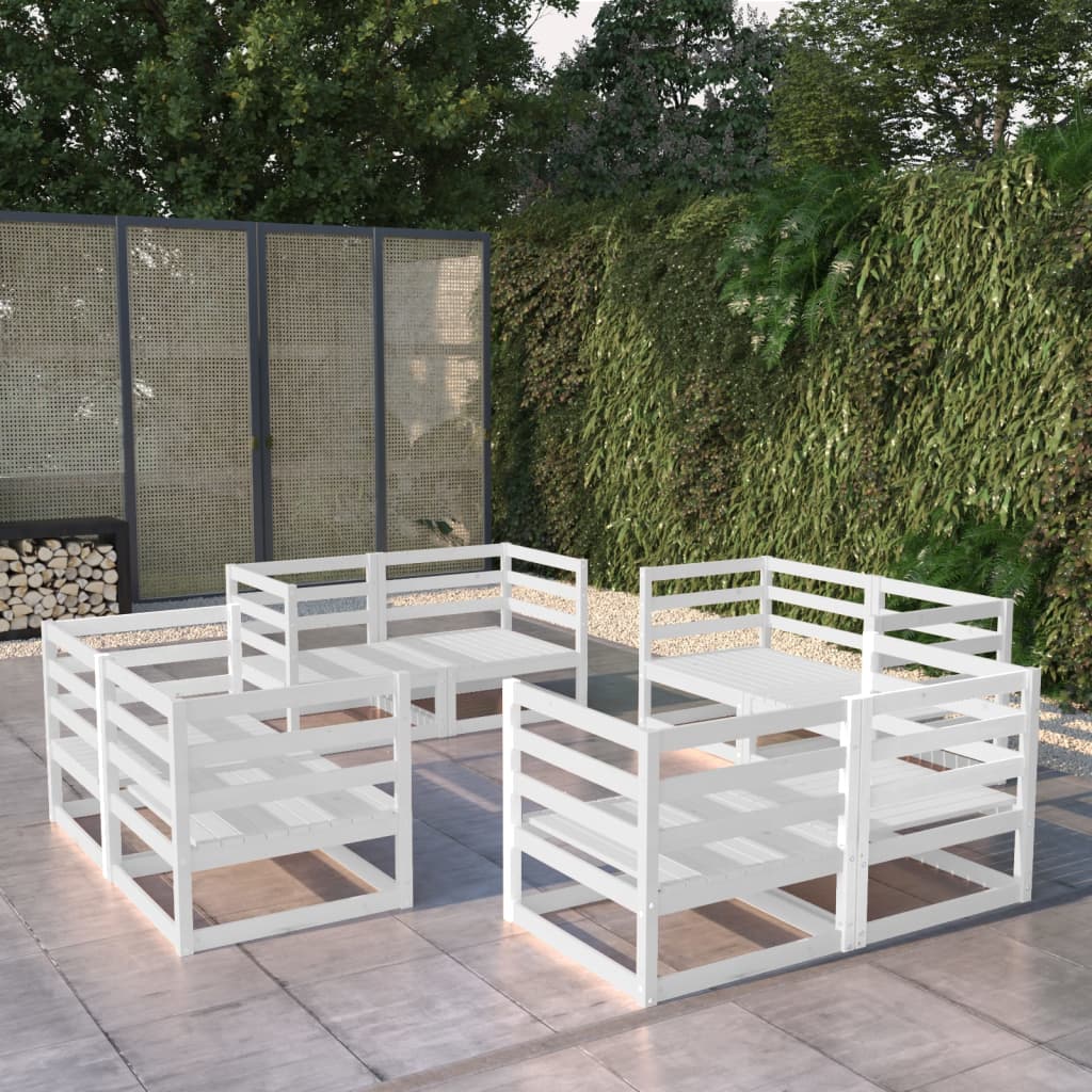 8 Piece Garden Lounge Set White Solid Wood Pine