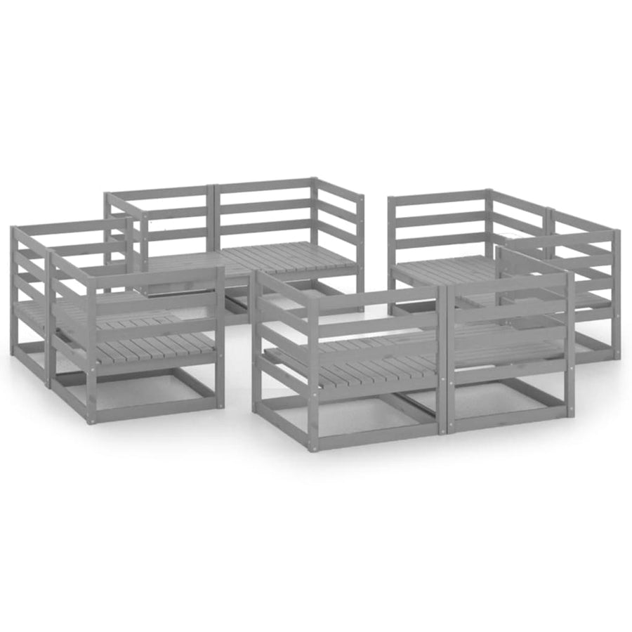 8 Piece Garden Lounge Set Grey Solid Wood Pine