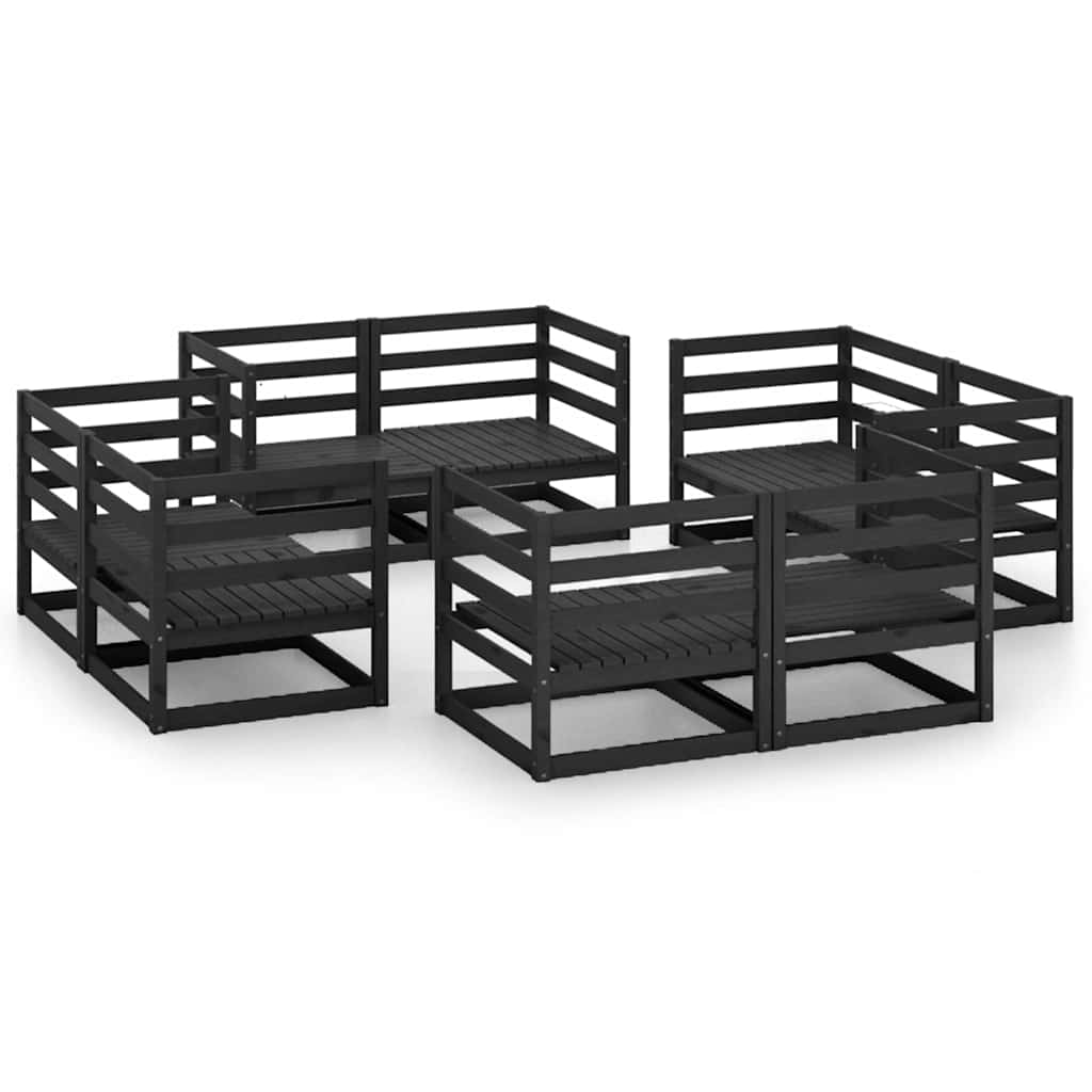 8 Piece Garden Lounge Set Black Solid Wood Pine