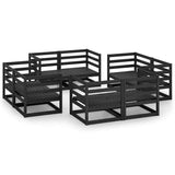 8 Piece Garden Lounge Set Black Solid Wood Pine
