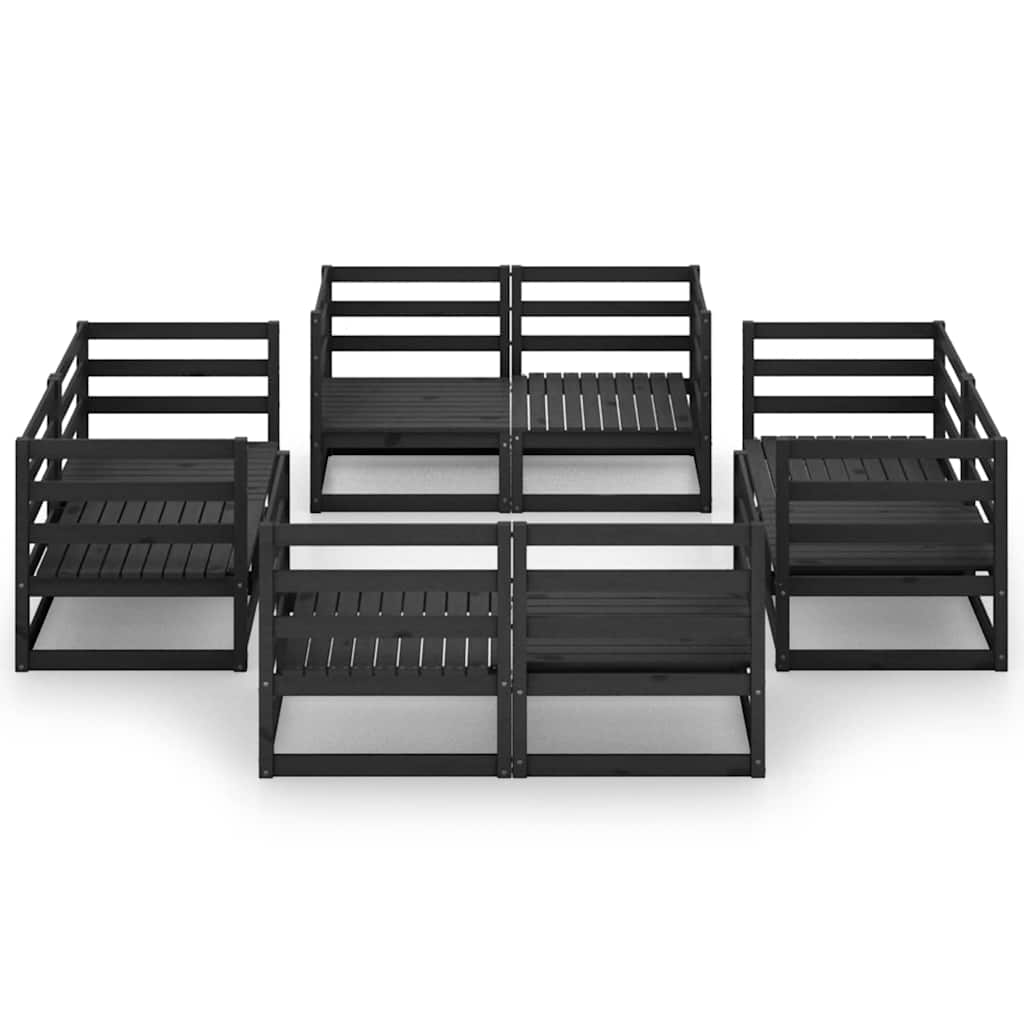 8 Piece Garden Lounge Set Black Solid Wood Pine
