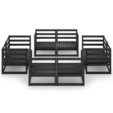 8 Piece Garden Lounge Set Black Solid Wood Pine