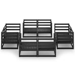 8 Piece Garden Lounge Set Black Solid Wood Pine