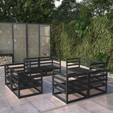 8 Piece Garden Lounge Set Black Solid Wood Pine