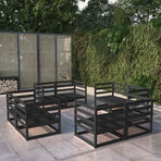 8 Piece Garden Lounge Set Black Solid Wood Pine