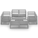 9 Piece Garden Lounge Set Grey Solid Pinewood - Side View