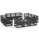 13 Piece Garden Lounge Set Black Solid Pinewood