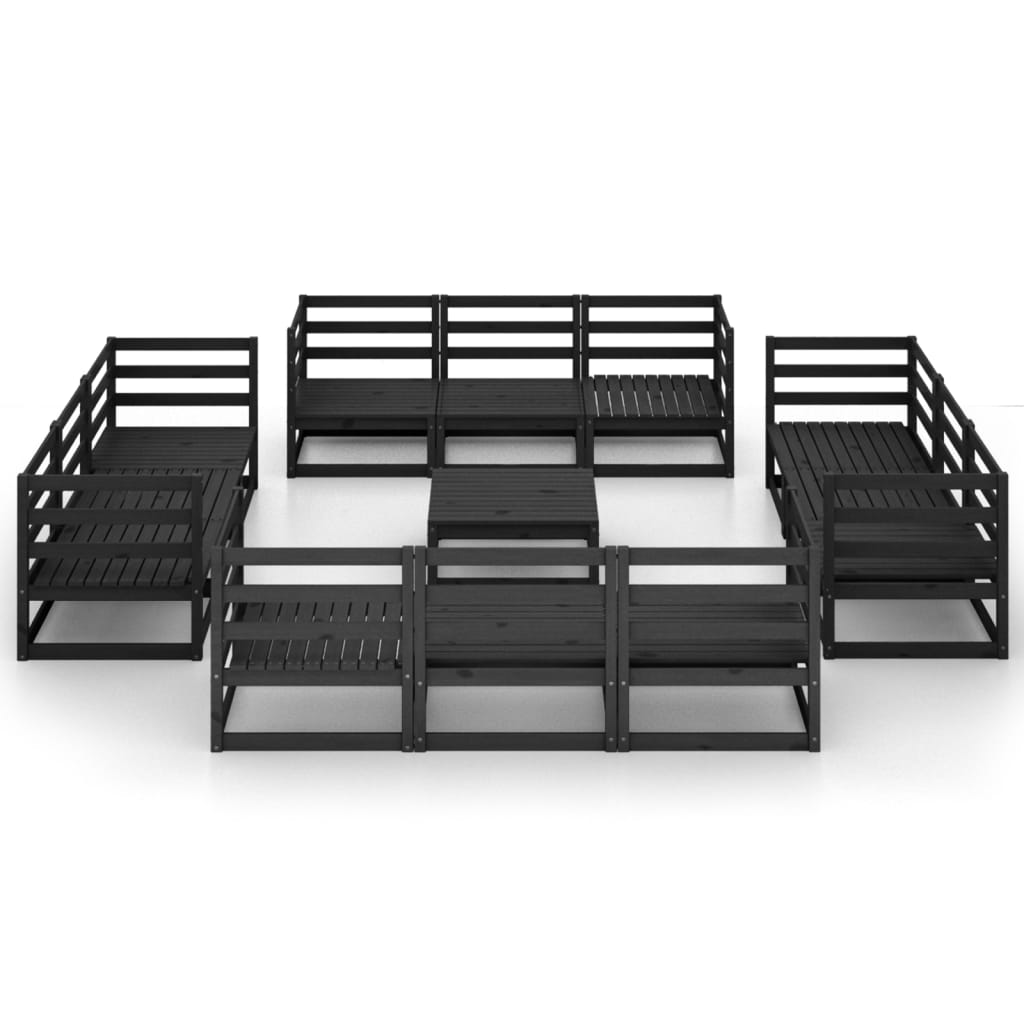 13 Piece Garden Lounge Set Black Solid Pinewood