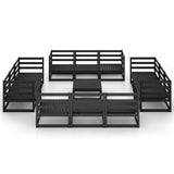 13 Piece Garden Lounge Set Black Solid Pinewood - Side View