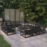13 Piece Garden Lounge Set Black Solid Pinewood