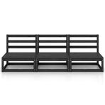 Garden 3-Seater Sofa Black Solid Pinewood