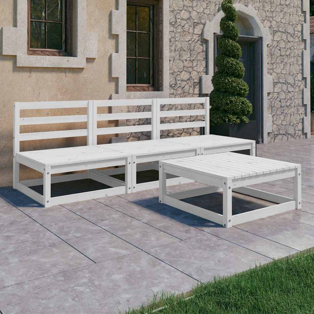 4 Piece Garden Lounge Set White Solid Wood Pine