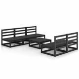 6 Piece Garden Lounge Set Black Solid Wood Pine