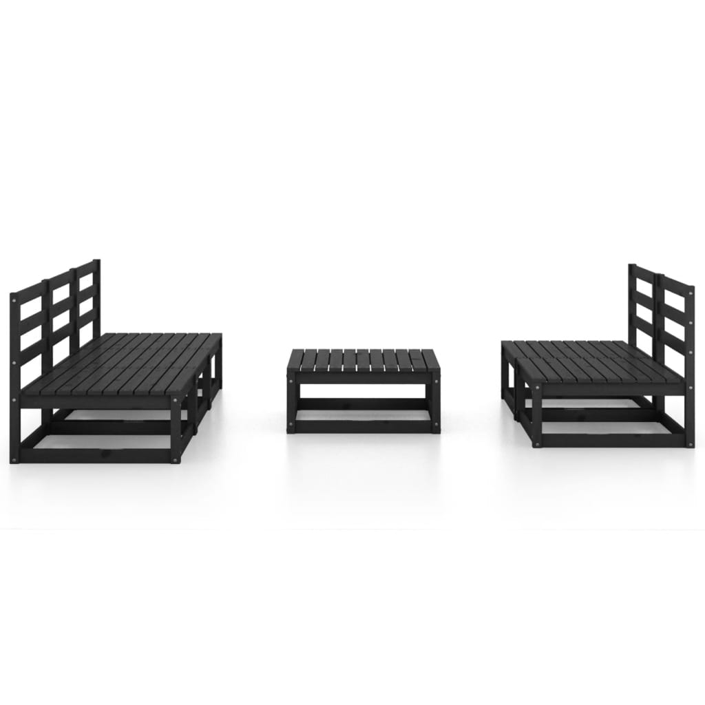 6 Piece Garden Lounge Set Black Solid Wood Pine