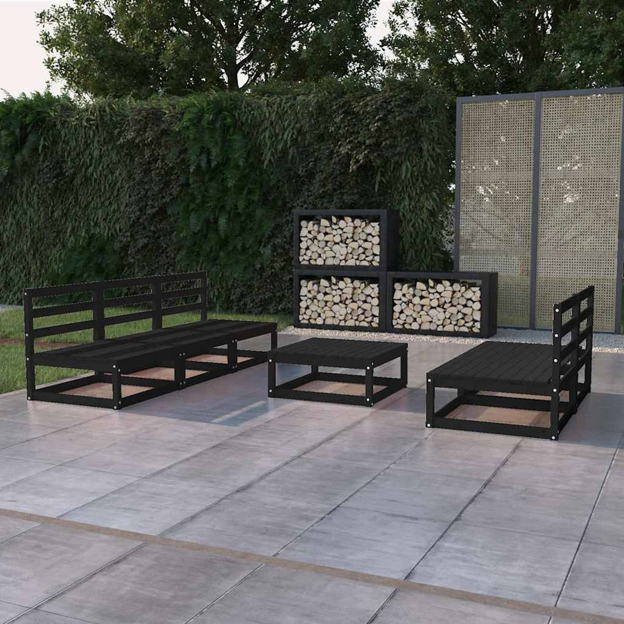 6 Piece Garden Lounge Set Black Solid Wood Pine