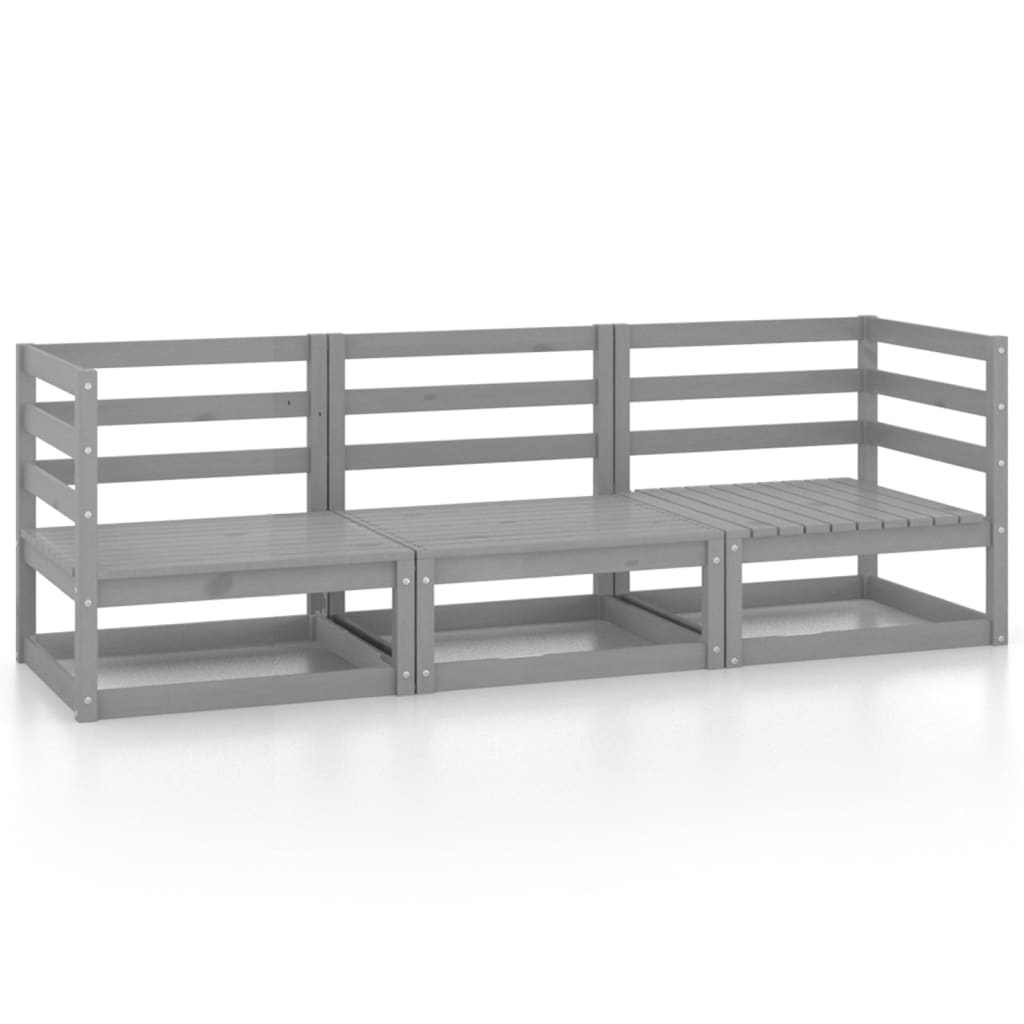 Garden 3-Seater Sofa Grey Solid Pinewood