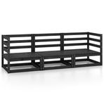 Garden 3-Seater Sofa Black Solid Wood Pine