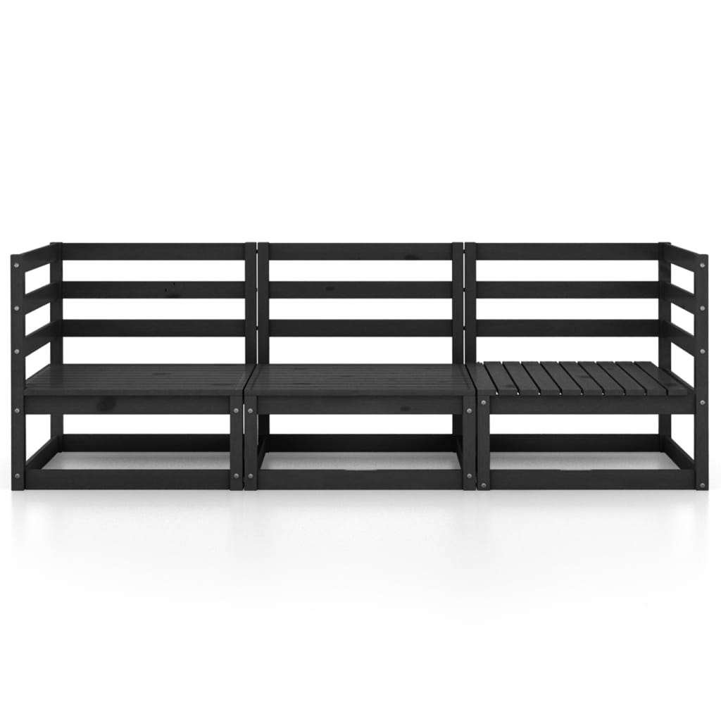 Garden 3-Seater Sofa Black Solid Pinewood