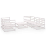 6 Piece Garden Lounge Set White Solid Pinewood - Front View