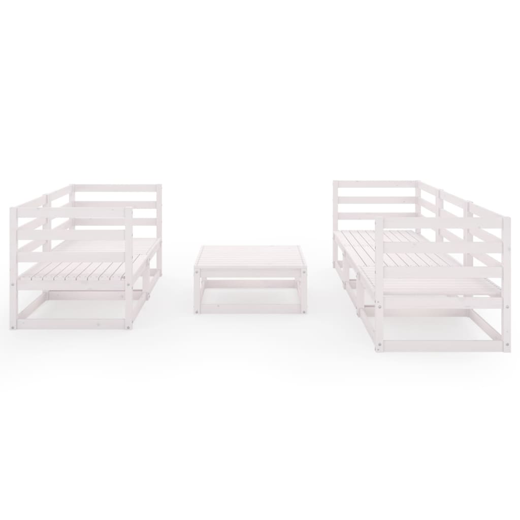 6 Piece Garden Lounge Set White Solid Pinewood