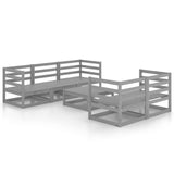 6 Piece Garden Lounge Set Grey Solid Pinewood - Front View