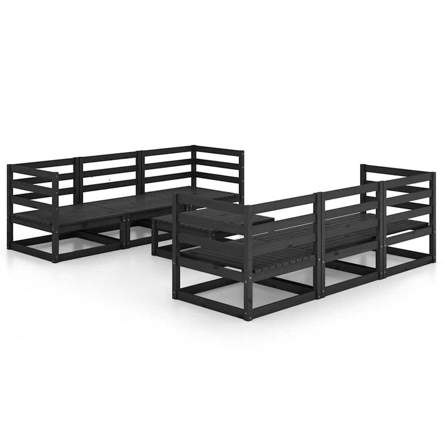 7 Piece Garden Lounge Set Black Solid Wood Pine