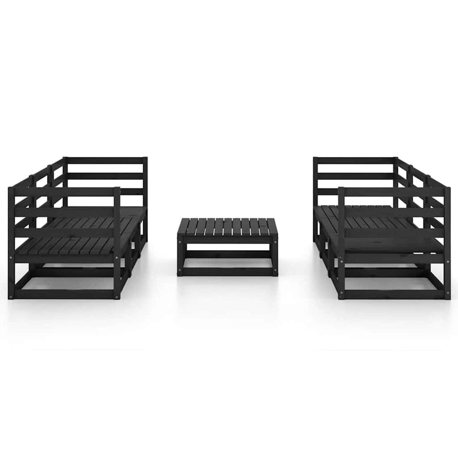 7 Piece Garden Lounge Set Black Solid Wood Pine