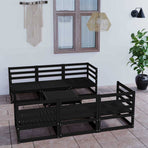 7 Piece Garden Lounge Set Black Solid Wood Pine