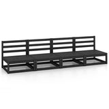 Garden 4-Seater Sofa Black Solid Pinewood - Front View