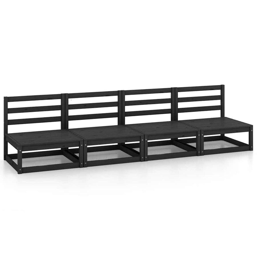 Garden 4-Seater Sofa Black Solid Wood Pine
