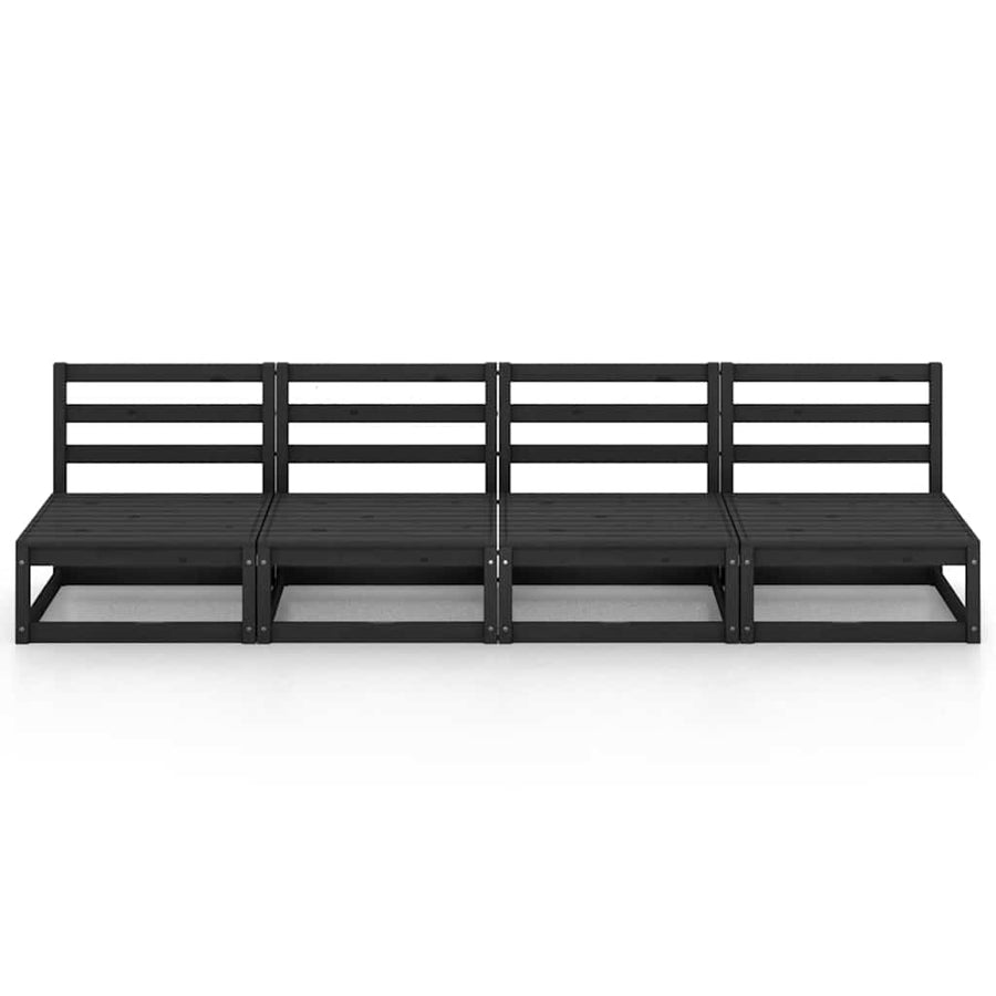 Garden 4-Seater Sofa Black Solid Wood Pine