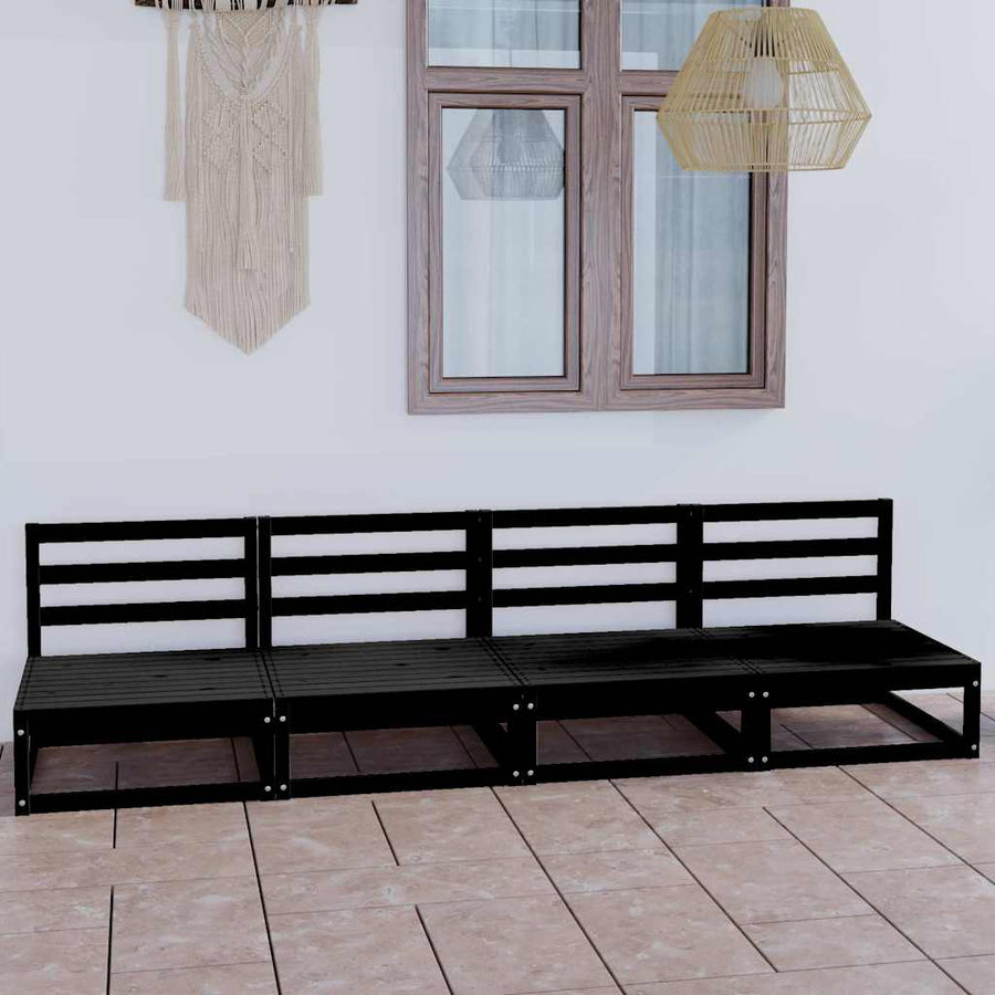 Garden 4-Seater Sofa Black Solid Wood Pine