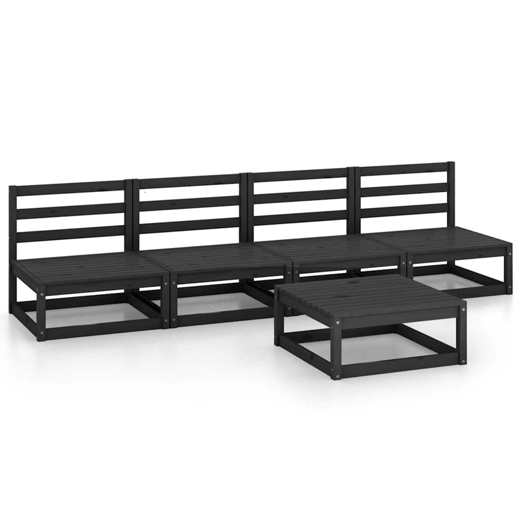 5 Piece Garden Lounge Set Black Solid Wood Pine