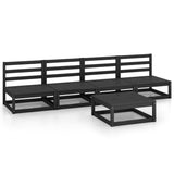 5 Piece Garden Lounge Set Black Solid Pinewood - Front View