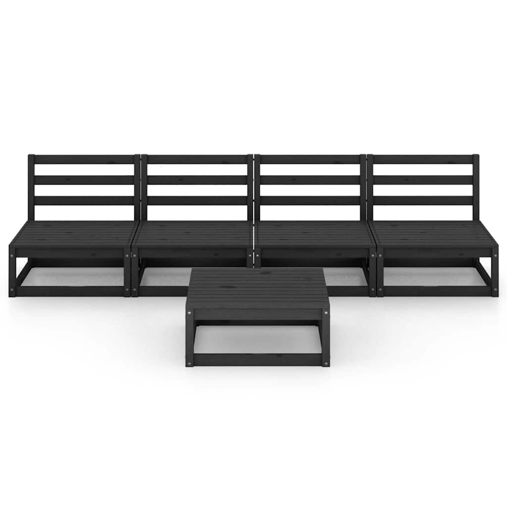 5 Piece Garden Lounge Set Black Solid Wood Pine