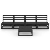 5 Piece Garden Lounge Set Black Solid Wood Pine